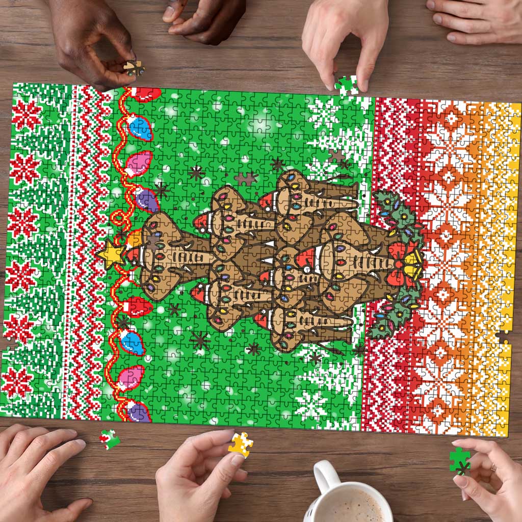 Mali Christmas Puzzle with Cartoon Elephant Pyramid Snowflakes and Holiday Lights - Wonder Print Shop