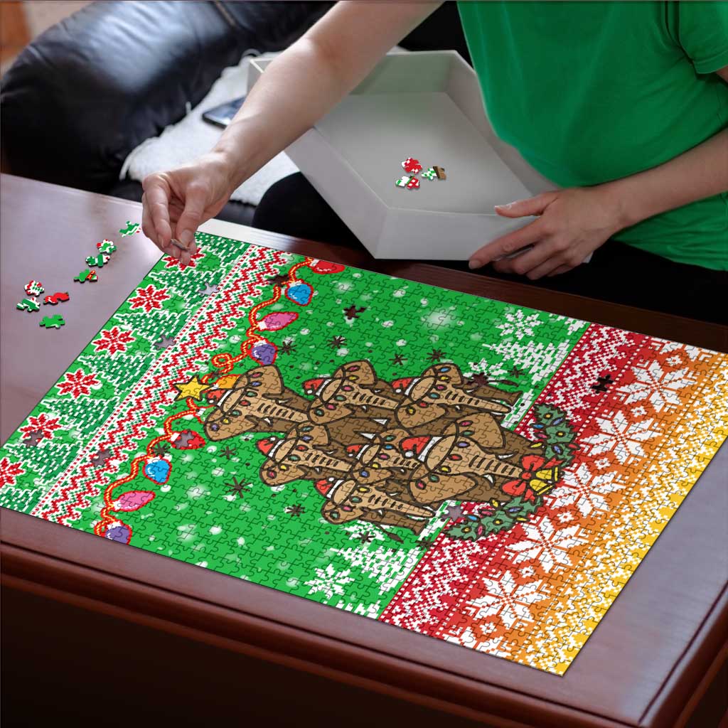 Mali Christmas Puzzle with Cartoon Elephant Pyramid Snowflakes and Holiday Lights - Wonder Print Shop