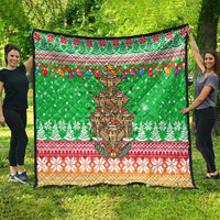 Mali Christmas Quilt with Cartoon Elephant Pyramid Snowflakes and Holiday Lights - Wonder Print Shop