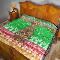 Mali Christmas Quilt with Cartoon Elephant Pyramid Snowflakes and Holiday Lights - Wonder Print Shop