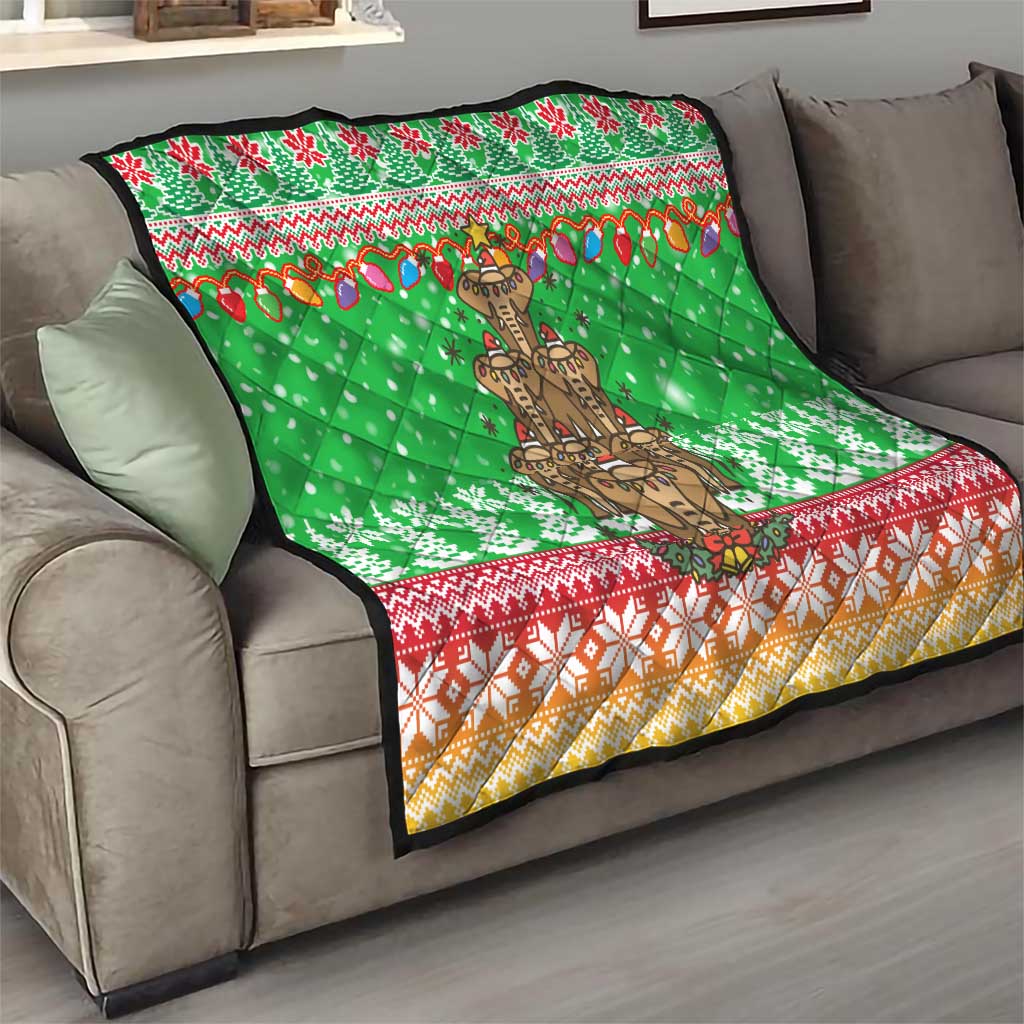 Mali Christmas Quilt with Cartoon Elephant Pyramid Snowflakes and Holiday Lights - Wonder Print Shop