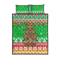 Mali Christmas Quilt Bed Set with Cartoon Elephant Pyramid Snowflakes and Holiday Lights - Wonder Print Shop