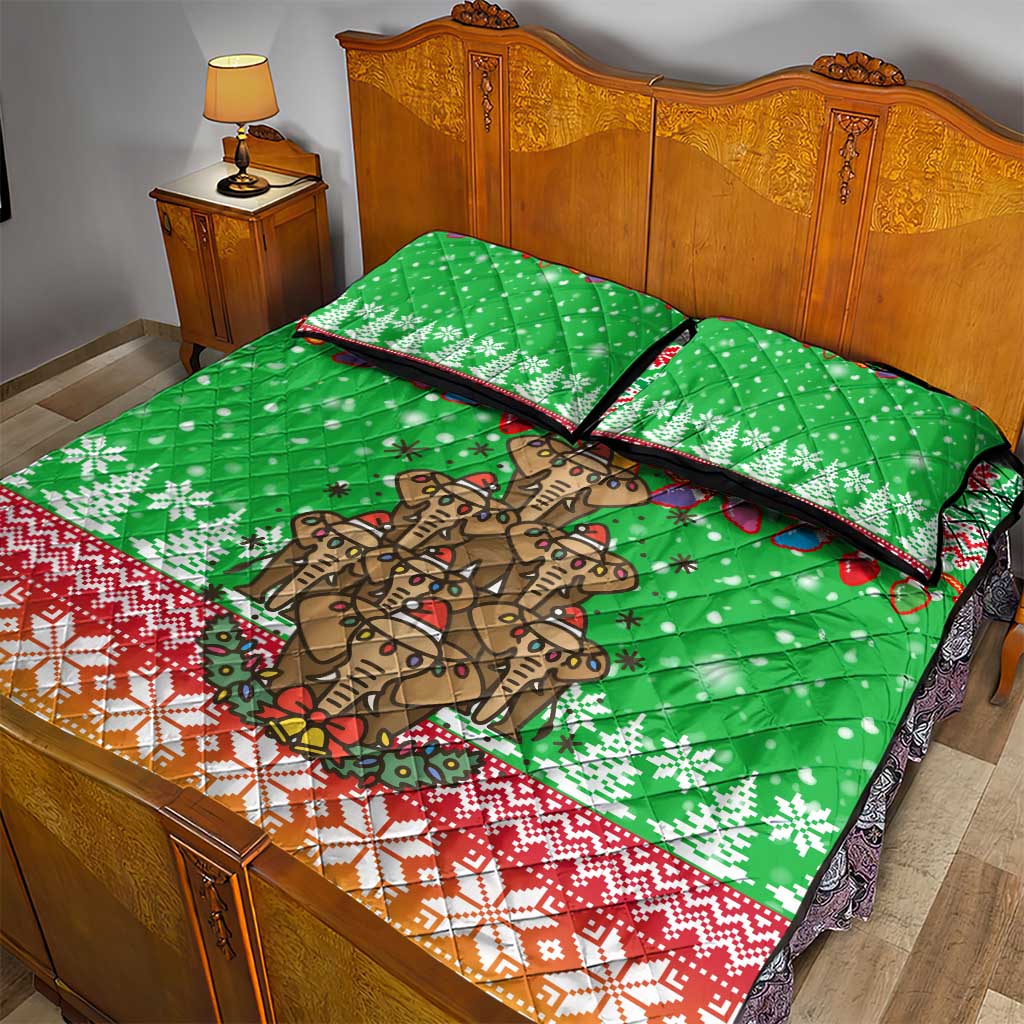 Mali Christmas Quilt Bed Set with Cartoon Elephant Pyramid Snowflakes and Holiday Lights - Wonder Print Shop