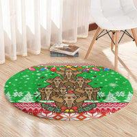 Mali Christmas Round Carpet with Cartoon Elephant Pyramid Snowflakes and Holiday Lights - Wonder Print Shop