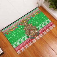 Mali Christmas Rubber Doormat with Cartoon Elephant Pyramid Snowflakes and Holiday Lights - Wonder Print Shop