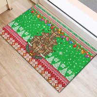 Mali Christmas Rubber Doormat with Cartoon Elephant Pyramid Snowflakes and Holiday Lights - Wonder Print Shop