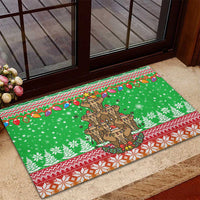 Mali Christmas Rubber Doormat with Cartoon Elephant Pyramid Snowflakes and Holiday Lights - Wonder Print Shop