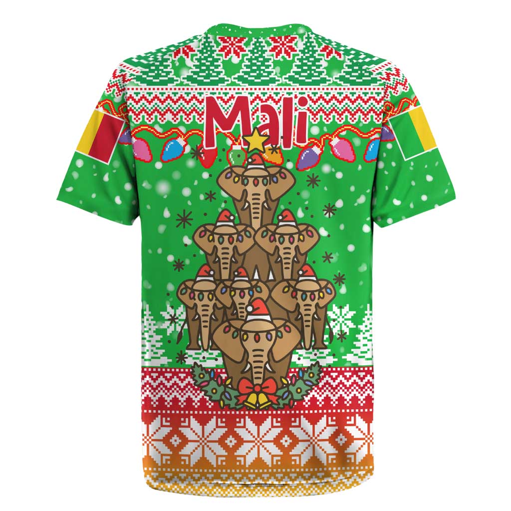 Mali Christmas Rugby Jersey with Cartoon Elephant Pyramid Snowflakes and Holiday Lights - Wonder Print Shop