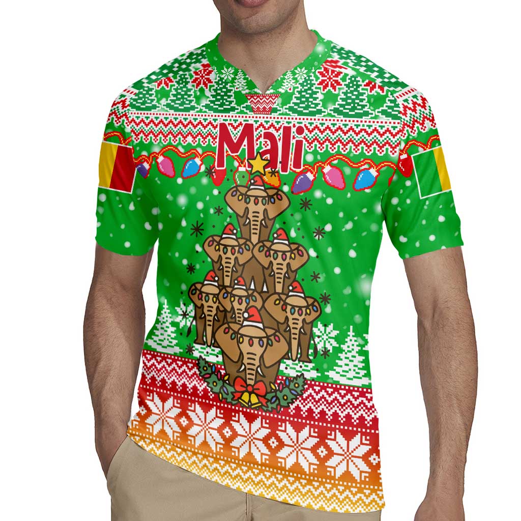 Mali Christmas Rugby Jersey with Cartoon Elephant Pyramid Snowflakes and Holiday Lights - Wonder Print Shop