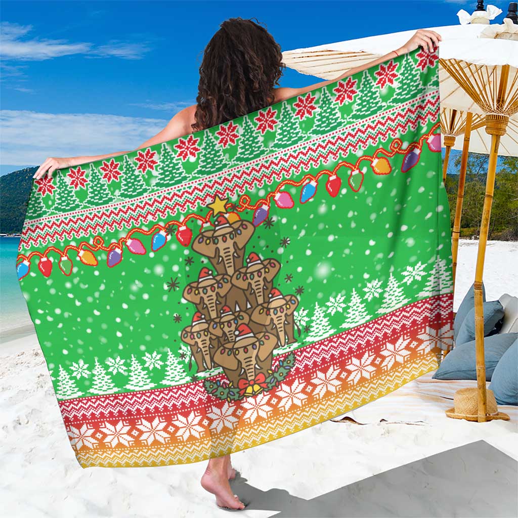 Mali Christmas Sarong with Cartoon Elephant Pyramid Snowflakes and Holiday Lights - Wonder Print Shop