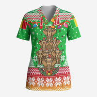 Mali Christmas Scrub Top with Cartoon Elephant Pyramid Snowflakes and Holiday Lights - Wonder Print Shop