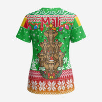 Mali Christmas Scrub Top with Cartoon Elephant Pyramid Snowflakes and Holiday Lights - Wonder Print Shop