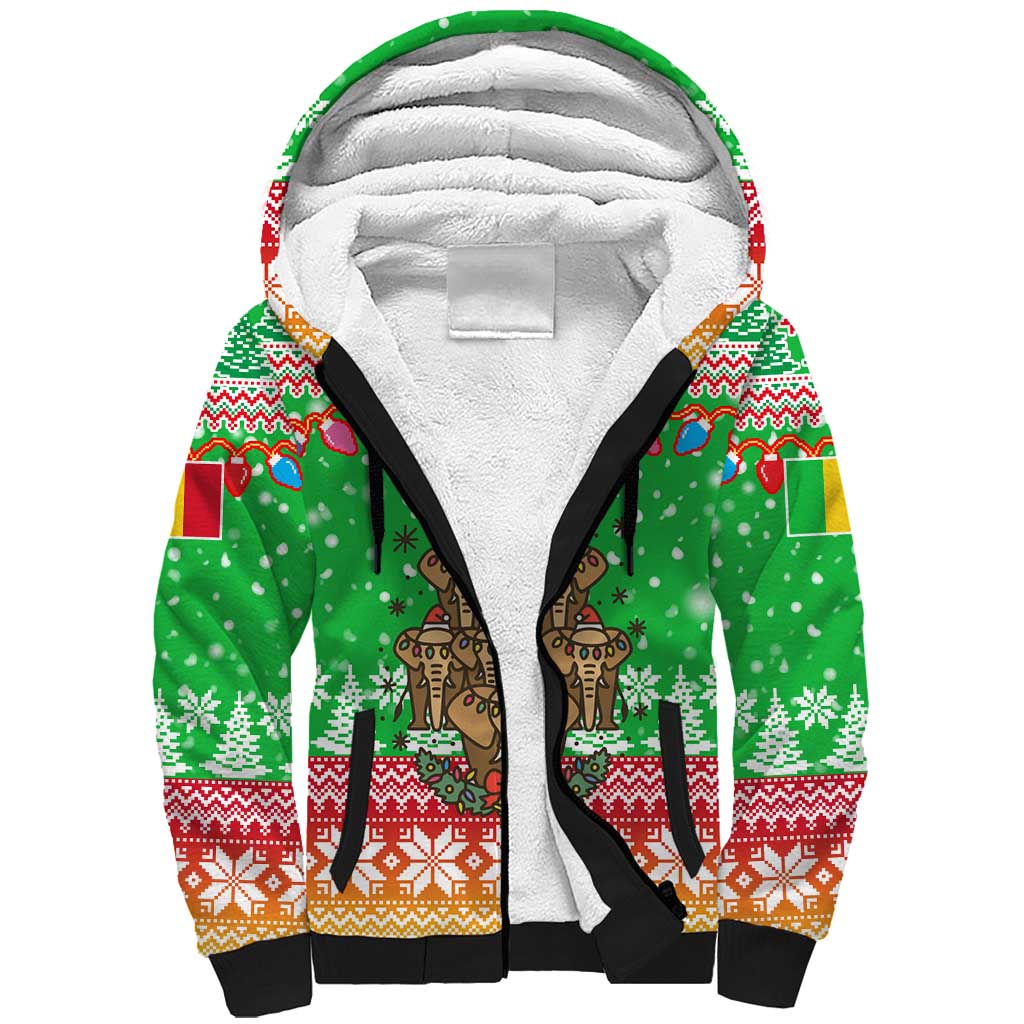 Mali Christmas Sherpa Hoodie with Cartoon Elephant Pyramid Snowflakes and Holiday Lights - Wonder Print Shop