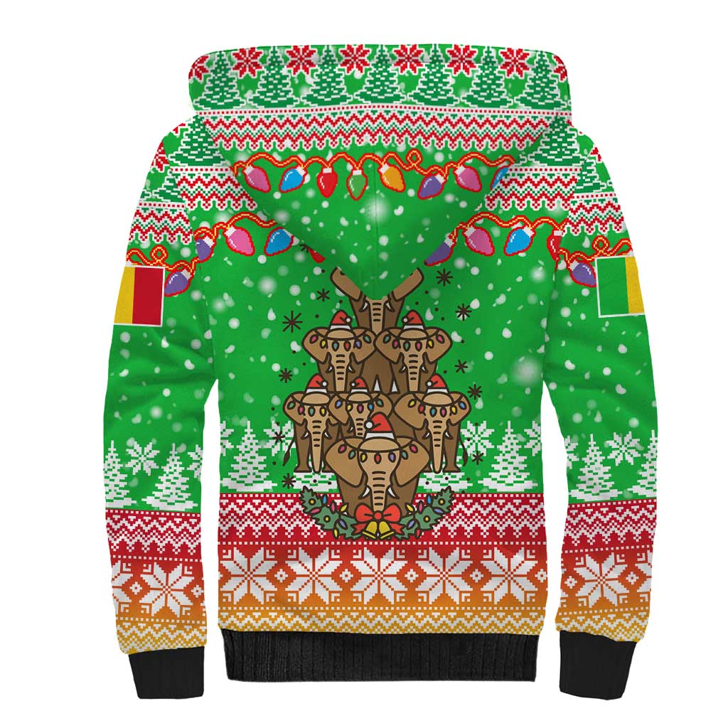 Mali Christmas Sherpa Hoodie with Cartoon Elephant Pyramid Snowflakes and Holiday Lights - Wonder Print Shop