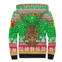 Mali Christmas Sherpa Hoodie with Cartoon Elephant Pyramid Snowflakes and Holiday Lights - Wonder Print Shop
