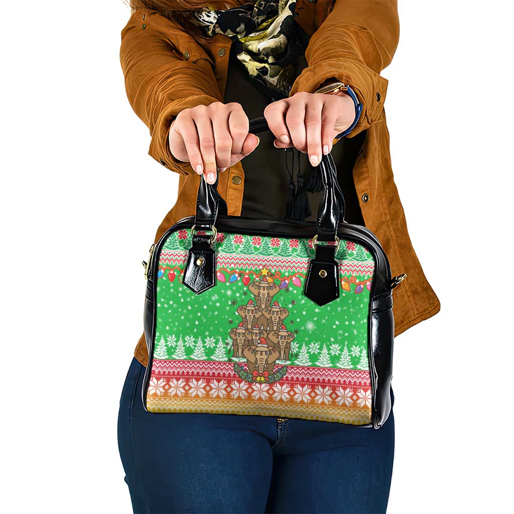 Mali Christmas Shoulder Handbag with Cartoon Elephant Pyramid Snowflakes and Holiday Lights - Wonder Print Shop