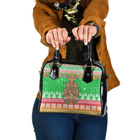 Mali Christmas Shoulder Handbag with Cartoon Elephant Pyramid Snowflakes and Holiday Lights - Wonder Print Shop