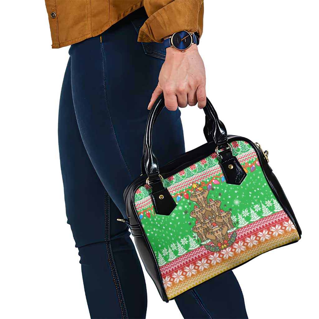 Mali Christmas Shoulder Handbag with Cartoon Elephant Pyramid Snowflakes and Holiday Lights - Wonder Print Shop