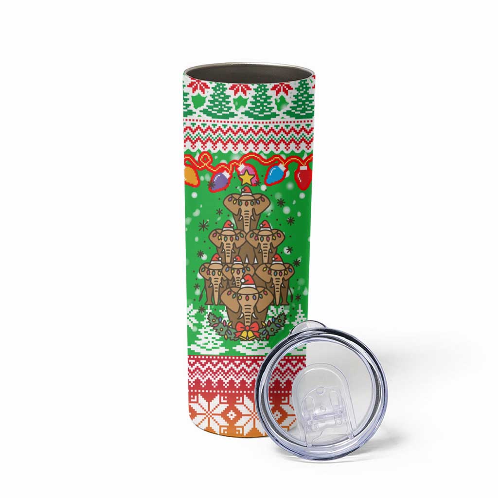 Mali Christmas Skinny Tumbler with Cartoon Elephant Pyramid Snowflakes and Holiday Lights - Wonder Print Shop