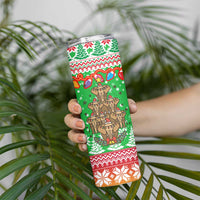 Mali Christmas Skinny Tumbler with Cartoon Elephant Pyramid Snowflakes and Holiday Lights - Wonder Print Shop