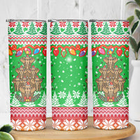 Mali Christmas Skinny Tumbler with Cartoon Elephant Pyramid Snowflakes and Holiday Lights - Wonder Print Shop