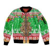 Mali Christmas Sleeve Zip Bomber Jacket with Cartoon Elephant Pyramid Snowflakes and Holiday Lights - Wonder Print Shop