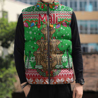 Mali Christmas Sleeveless Puffer Jacket with Cartoon Elephant Pyramid Snowflakes and Holiday Lights - Wonder Print Shop