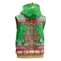 Mali Christmas Sleeveless Zip Hoodie with Cartoon Elephant Pyramid Snowflakes and Holiday Lights - Wonder Print Shop