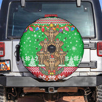 Mali Christmas Spare Tire Cover with Cartoon Elephant Pyramid Snowflakes and Holiday Lights - Wonder Print Shop