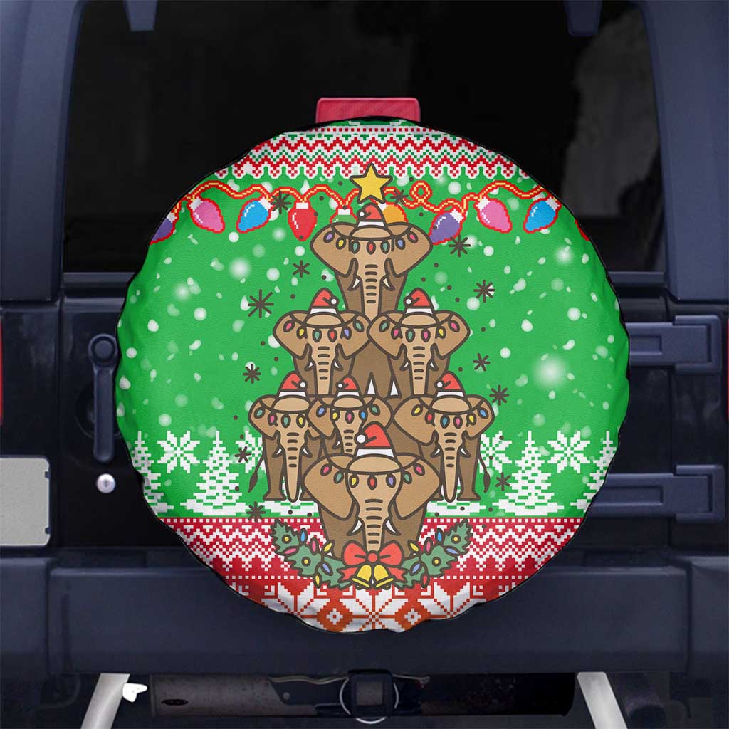 Mali Christmas Spare Tire Cover with Cartoon Elephant Pyramid Snowflakes and Holiday Lights - Wonder Print Shop