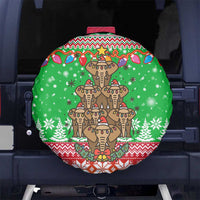 Mali Christmas Spare Tire Cover with Cartoon Elephant Pyramid Snowflakes and Holiday Lights - Wonder Print Shop