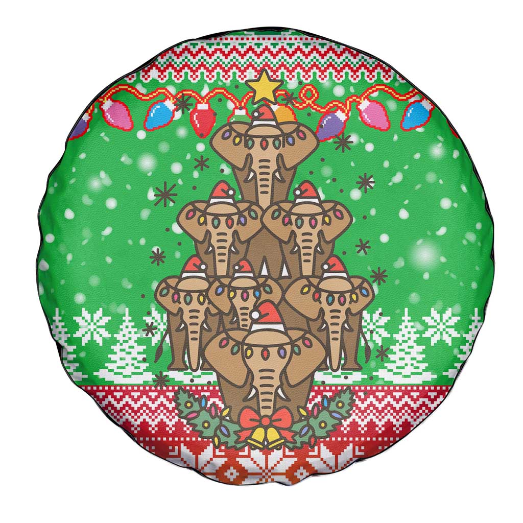 Mali Christmas Spare Tire Cover with Cartoon Elephant Pyramid Snowflakes and Holiday Lights - Wonder Print Shop