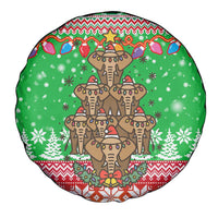 Mali Christmas Spare Tire Cover with Cartoon Elephant Pyramid Snowflakes and Holiday Lights - Wonder Print Shop