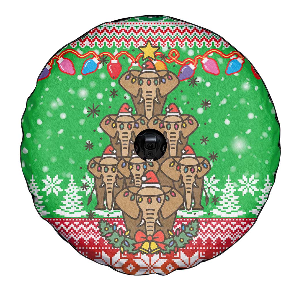 Mali Christmas Spare Tire Cover with Cartoon Elephant Pyramid Snowflakes and Holiday Lights - Wonder Print Shop