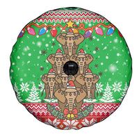 Mali Christmas Spare Tire Cover with Cartoon Elephant Pyramid Snowflakes and Holiday Lights - Wonder Print Shop