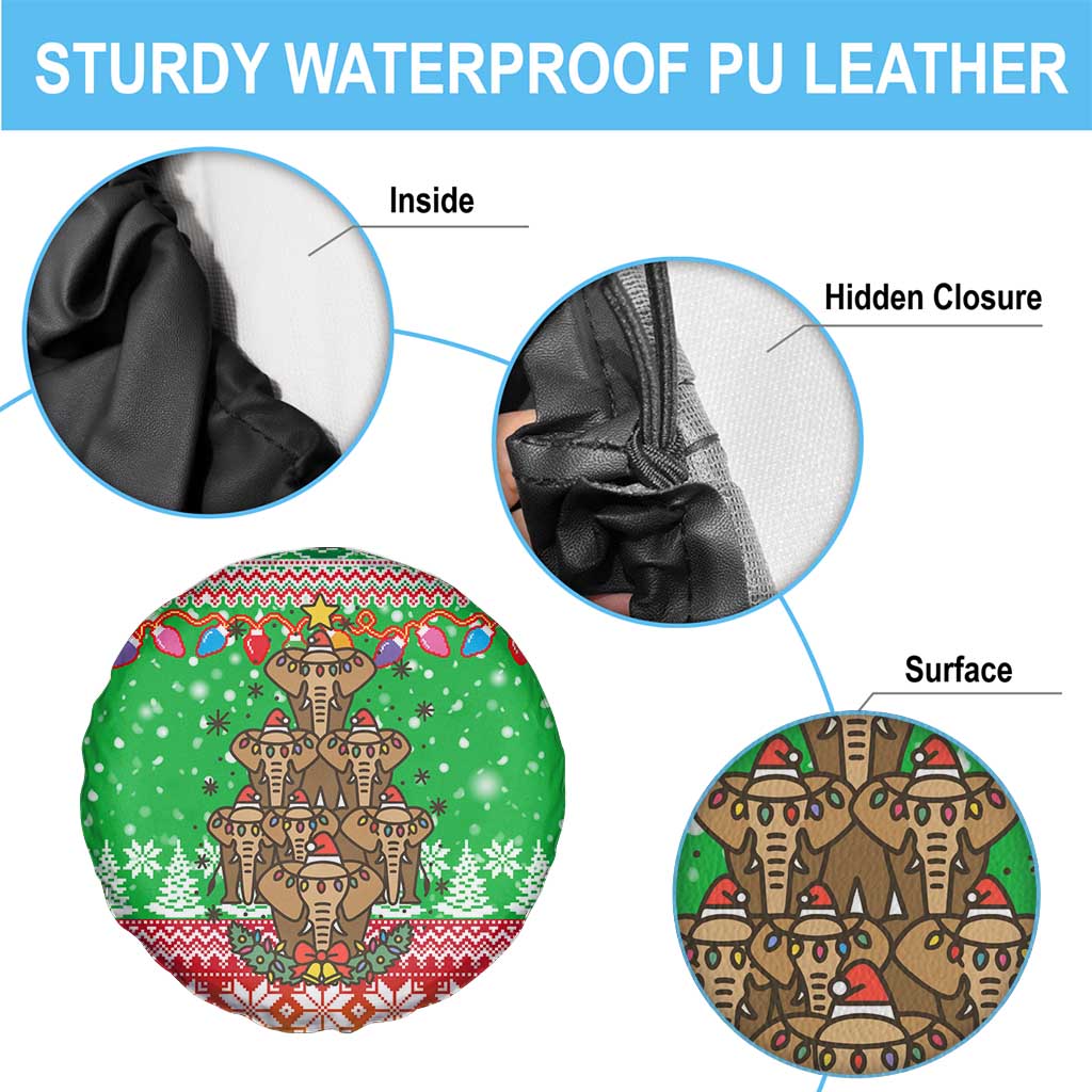 Mali Christmas Spare Tire Cover with Cartoon Elephant Pyramid Snowflakes and Holiday Lights - Wonder Print Shop