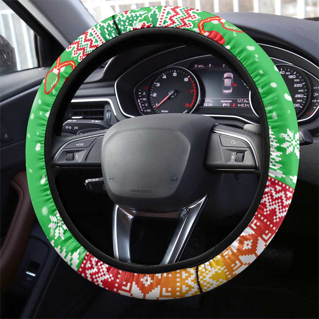Mali Christmas Steering Wheel Cover with Cartoon Elephant Pyramid Snowflakes and Holiday Lights - Wonder Print Shop