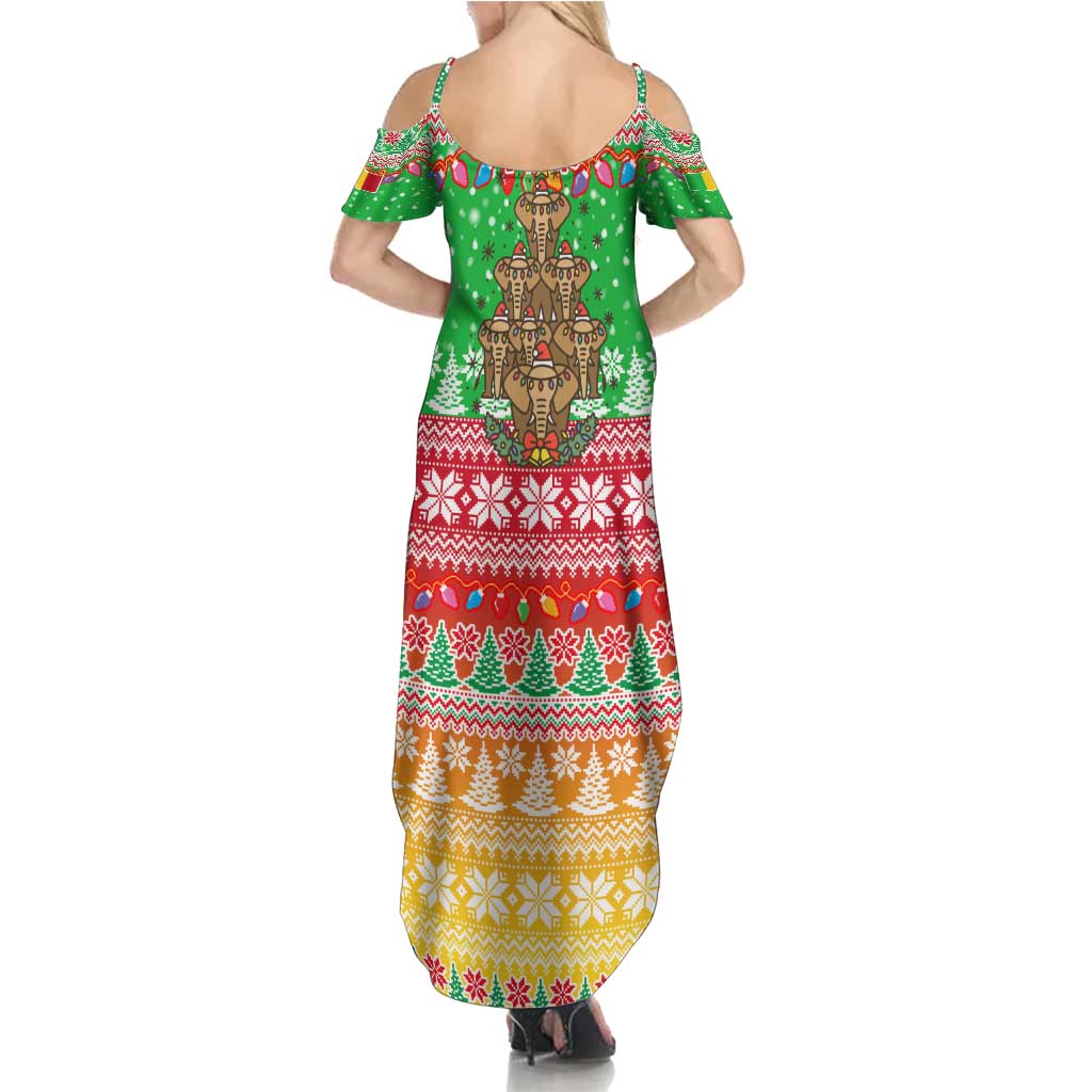 Mali Christmas Summer Maxi Dress with Cartoon Elephant Pyramid Snowflakes and Holiday Lights - Wonder Print Shop
