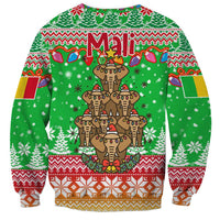 Mali Christmas Sweatshirt with Cartoon Elephant Pyramid Snowflakes and Holiday Lights - Wonder Print Shop