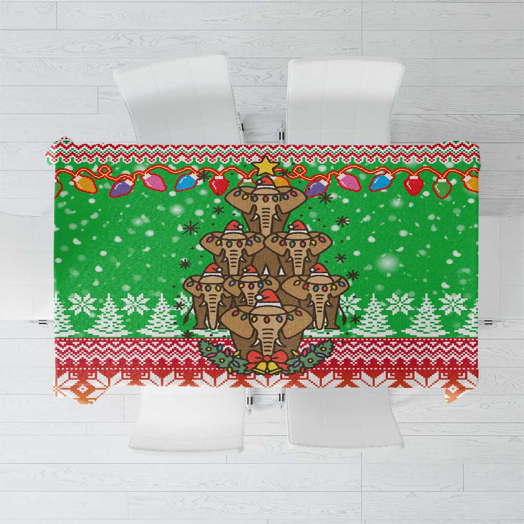 Mali Christmas Tablecloth with Cartoon Elephant Pyramid Snowflakes and Holiday Lights - Wonder Print Shop