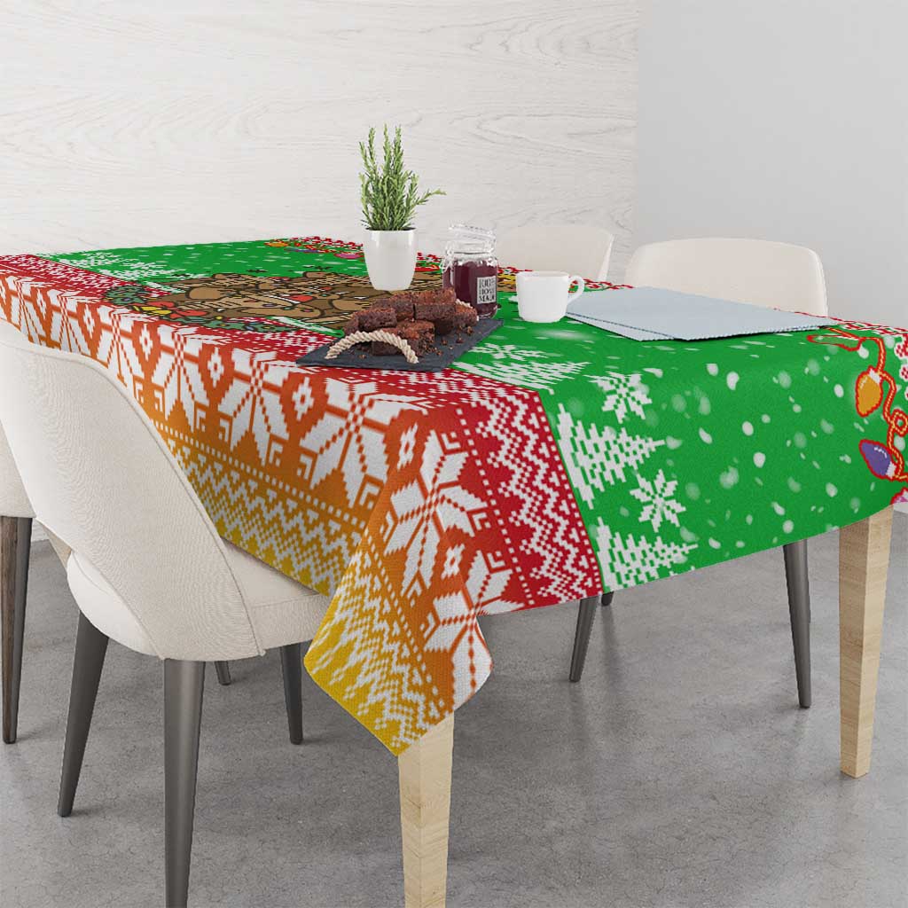 Mali Christmas Tablecloth with Cartoon Elephant Pyramid Snowflakes and Holiday Lights - Wonder Print Shop