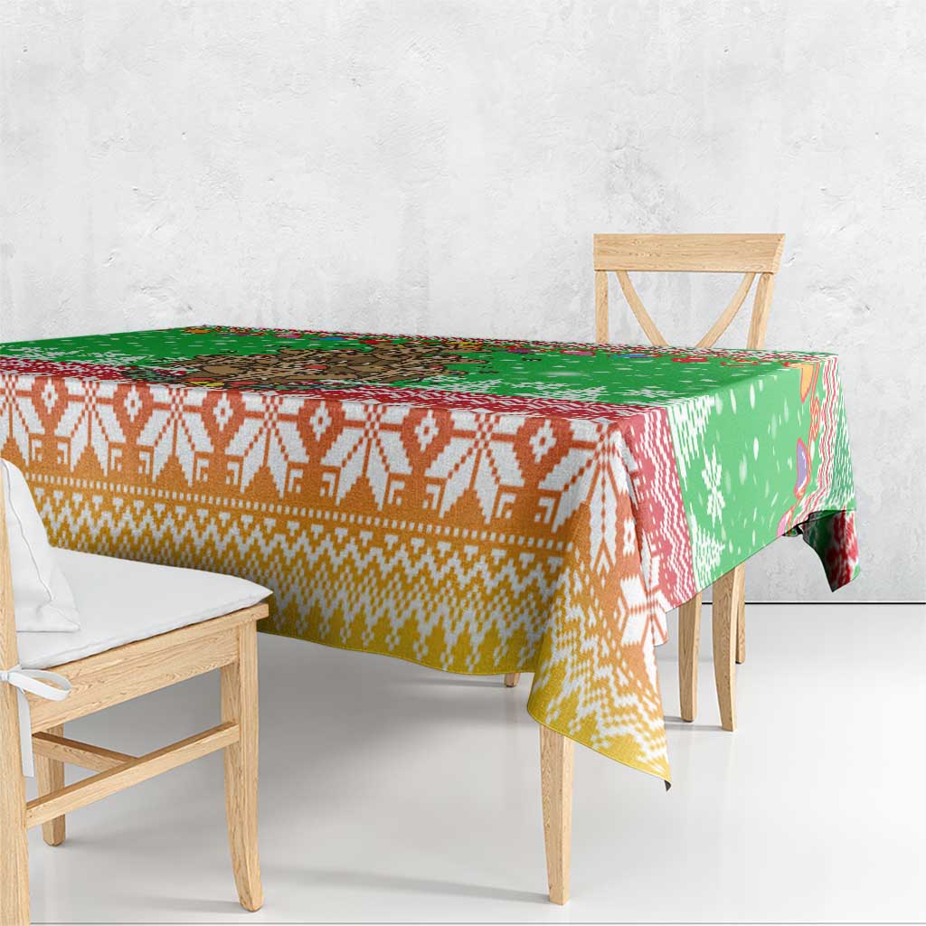 Mali Christmas Tablecloth with Cartoon Elephant Pyramid Snowflakes and Holiday Lights - Wonder Print Shop