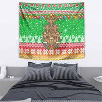 Mali Christmas Tapestry with Cartoon Elephant Pyramid Snowflakes and Holiday Lights - Wonder Print Shop
