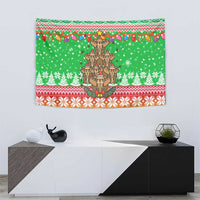 Mali Christmas Tapestry with Cartoon Elephant Pyramid Snowflakes and Holiday Lights - Wonder Print Shop