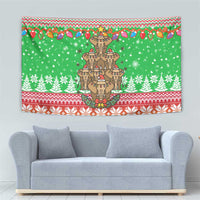 Mali Christmas Tapestry with Cartoon Elephant Pyramid Snowflakes and Holiday Lights - Wonder Print Shop