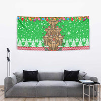 Mali Christmas Tapestry with Cartoon Elephant Pyramid Snowflakes and Holiday Lights - Wonder Print Shop