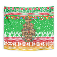 Mali Christmas Tapestry with Cartoon Elephant Pyramid Snowflakes and Holiday Lights - Wonder Print Shop