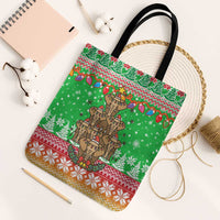 Mali Christmas Tote Bag with Cartoon Elephant Pyramid Snowflakes and Holiday Lights - Wonder Print Shop