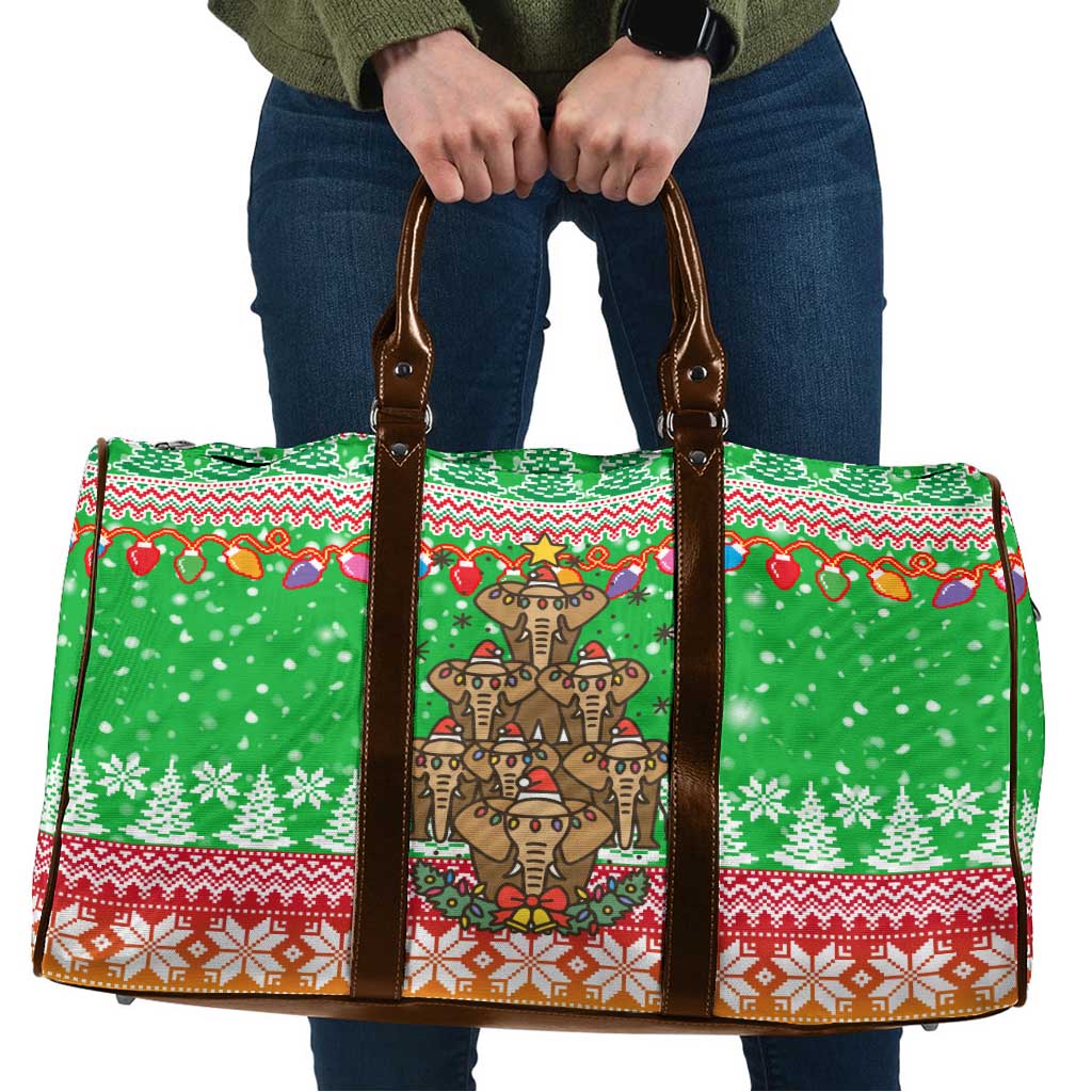 Mali Christmas Travel Bag with Cartoon Elephant Pyramid Snowflakes and Holiday Lights - Wonder Print Shop