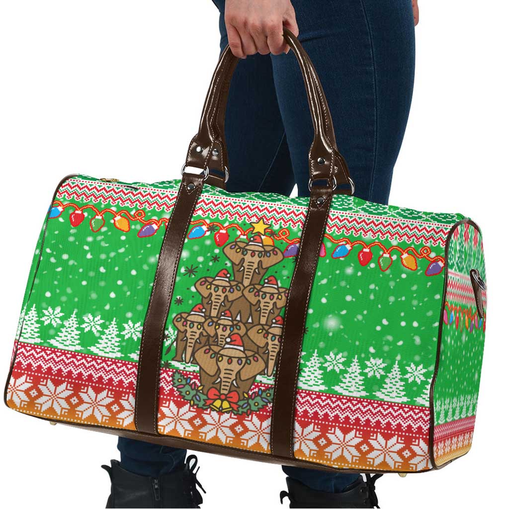 Mali Christmas Travel Bag with Cartoon Elephant Pyramid Snowflakes and Holiday Lights - Wonder Print Shop
